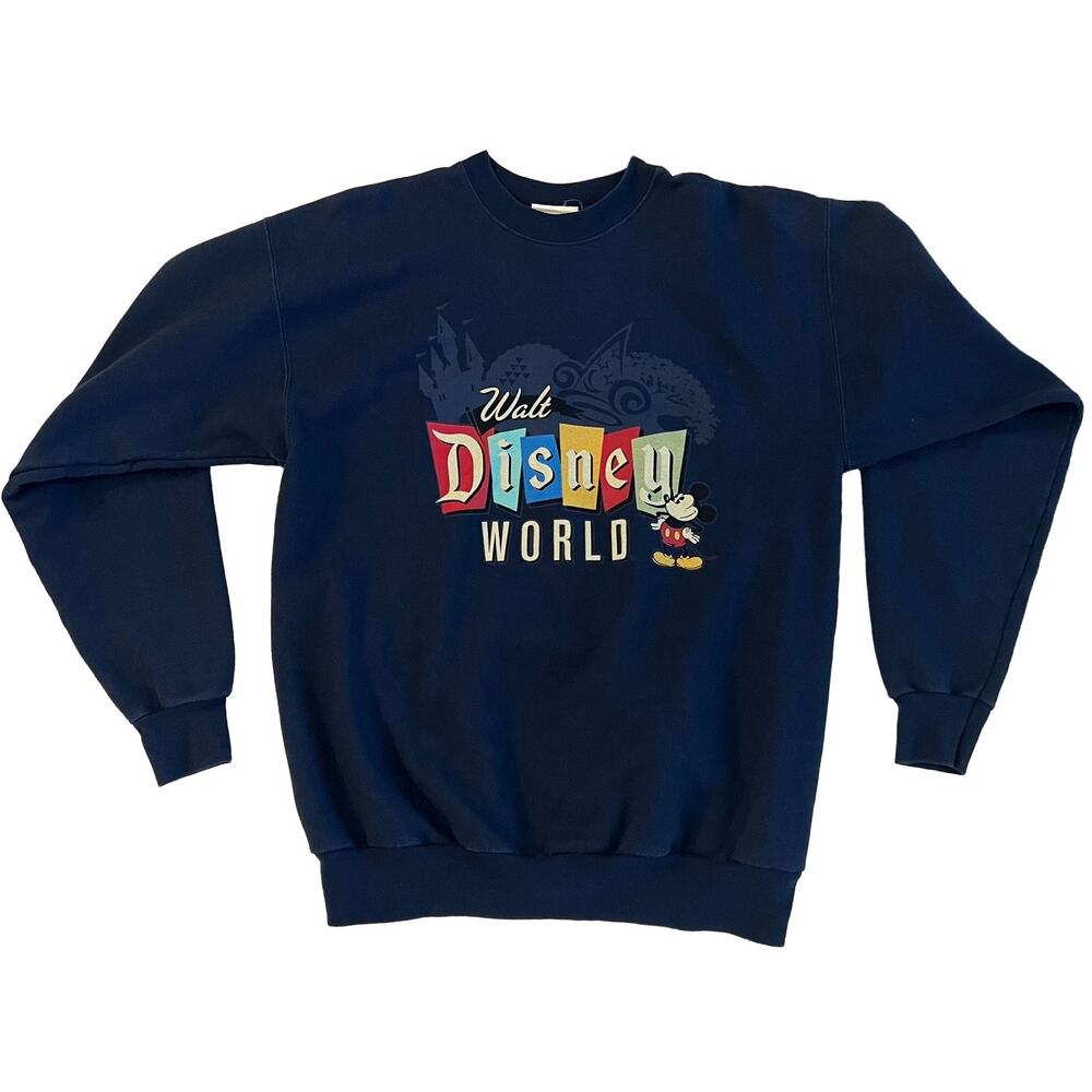 Vintage Y2K 90s Walt Disney World Mickey Mouse Navy Blue Crewneck Sweatshirt M